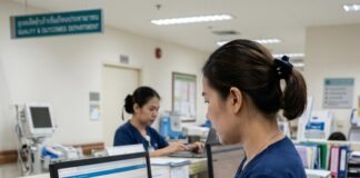Unlocking Global Outcome Certifications: Your Passport to a Brighter Future Two nurses review quality and outcomes data on a computer at a Thai hospital nursing station