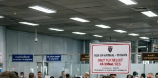 Thailand’s Bold Reversal: A Comeback for Foreign Tourists Travellers queue at Thai immigration beneath a sign reading Visa on Arrival 30 days, only for select nationalities