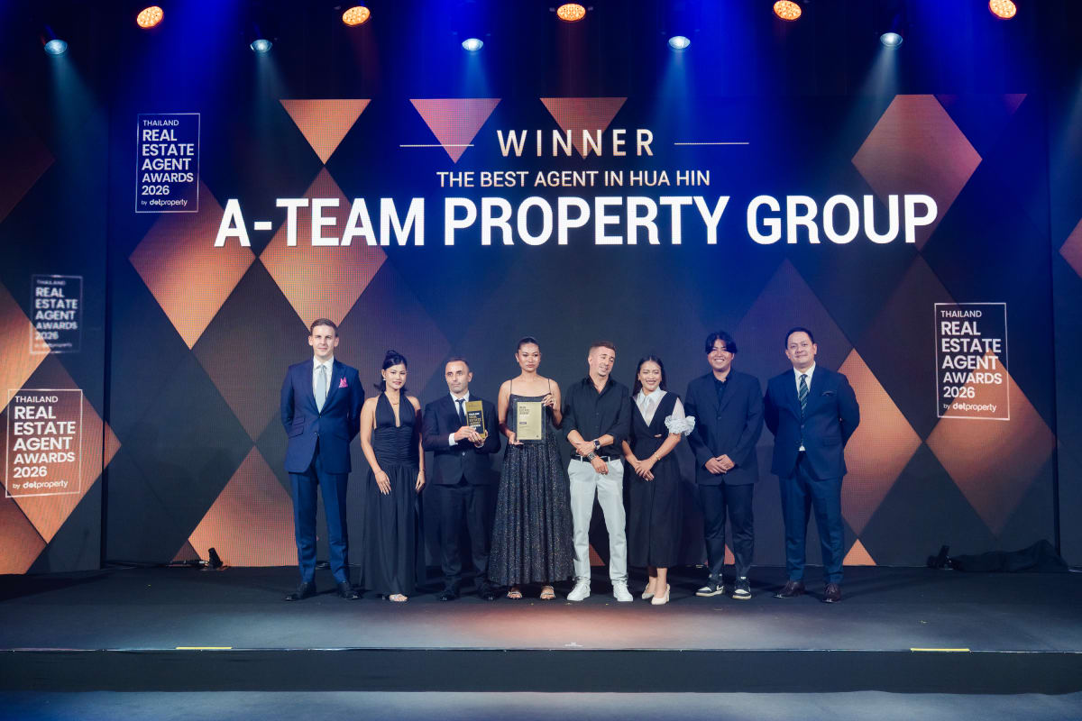 A-Team Property Group receiving The Best Agent in Hua Hin at the Thailand Real Estate Agent Awards 2026