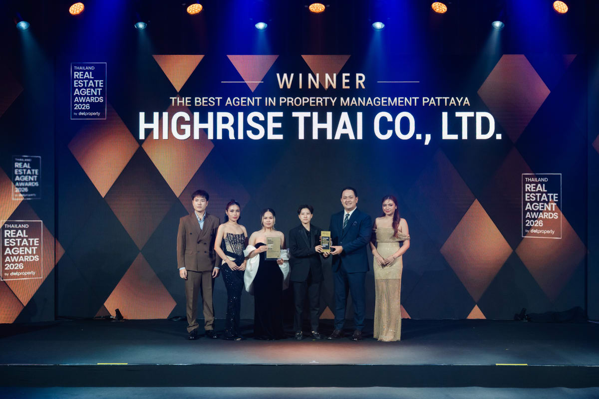 Highrise Thai Co., Ltd. receiving The Best Agent in Property Management Pattaya at the Thailand Real Estate Agent Awards 2026