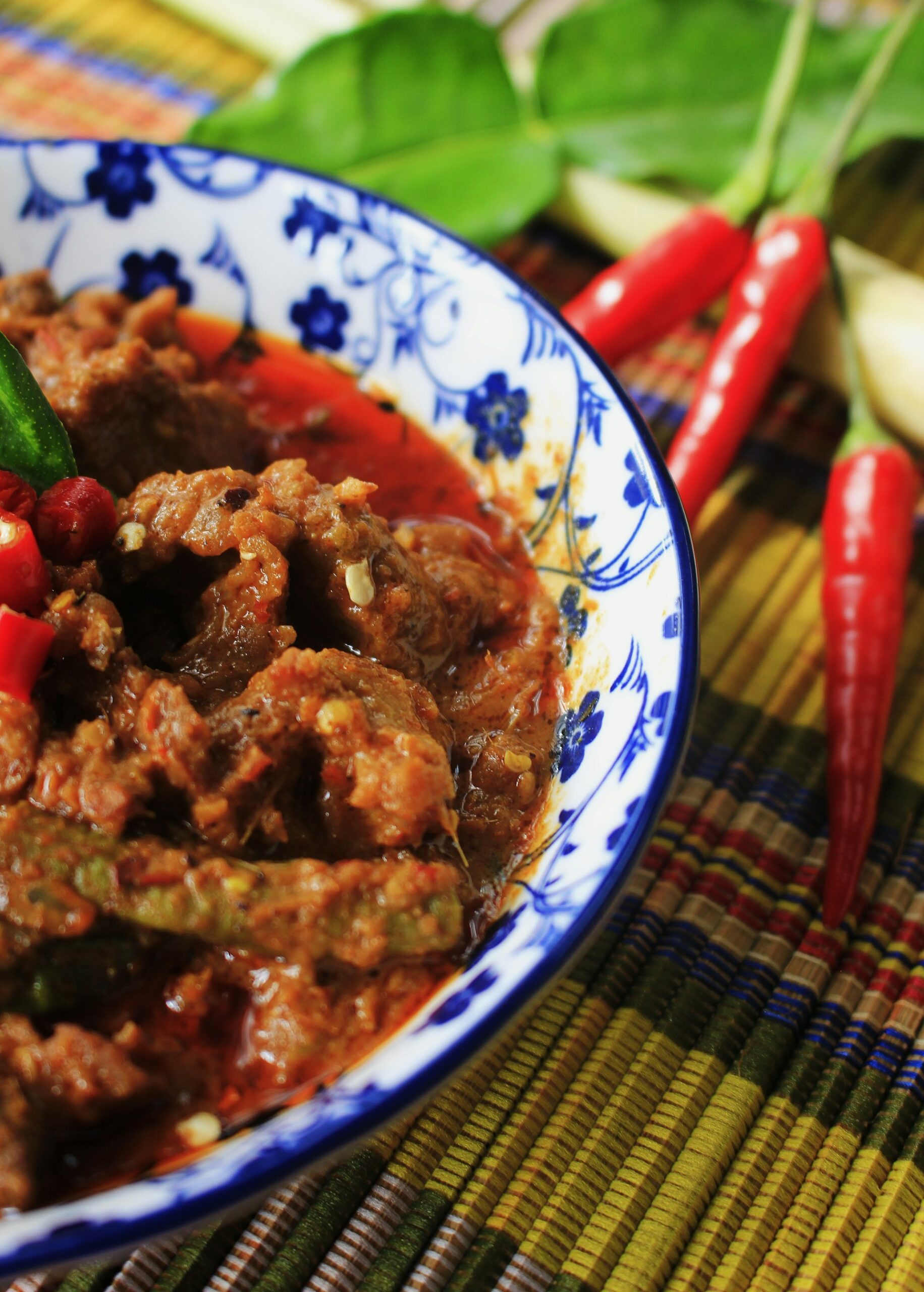 Bowl of beef rendang, a dish served at Malaysian open houses