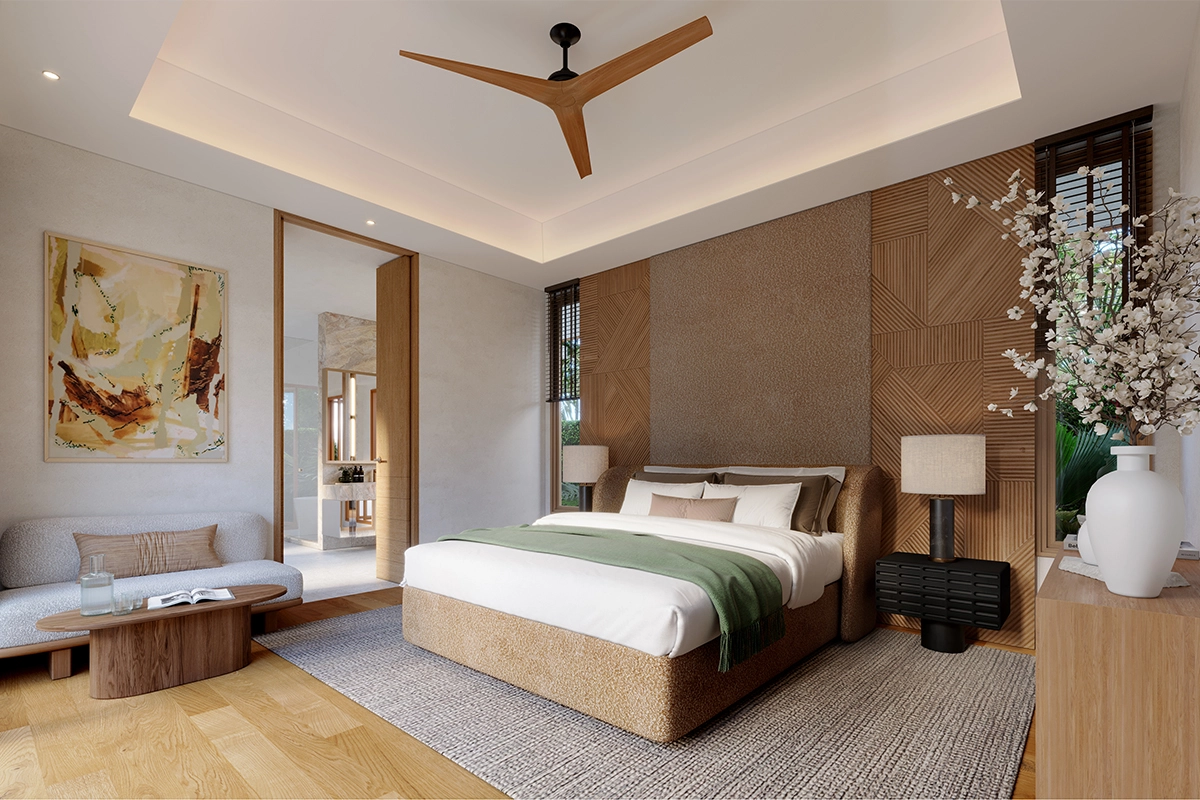 Bedroom at a villa in The Tales collection by Sansiri